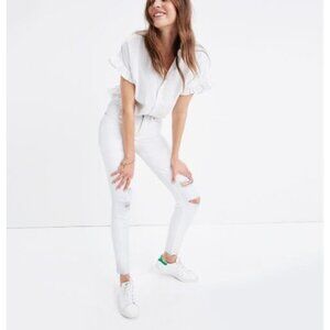 Madewell Jeans 27 9" High-Rise Skinny Crop Pure White Destructed Destroyed‎